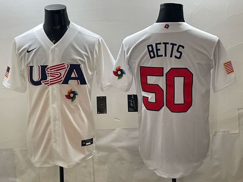 Men 2026 World Cub USA #50 Betts White Nike MLB Jersey style 010
